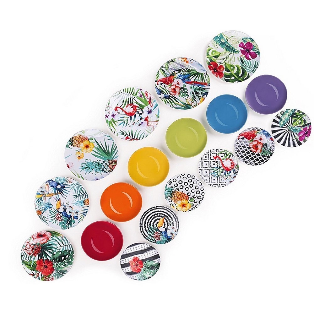 Tropical Chic Servizio Tavola, Porcellana e ceramica Multicolore, 18 Unità Excelsa